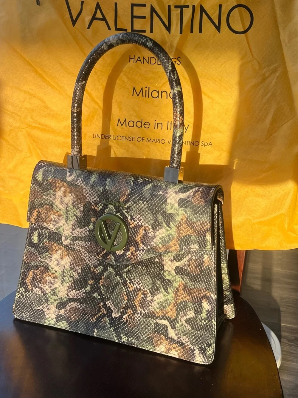 Valentino Multicolor Camouflage Print Leather Top-Handle Satchel